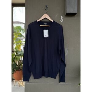 NWT Luciano Men’s XXL Pure Merino Wool Navy V-Neck Pullover Sweater Regular Fit